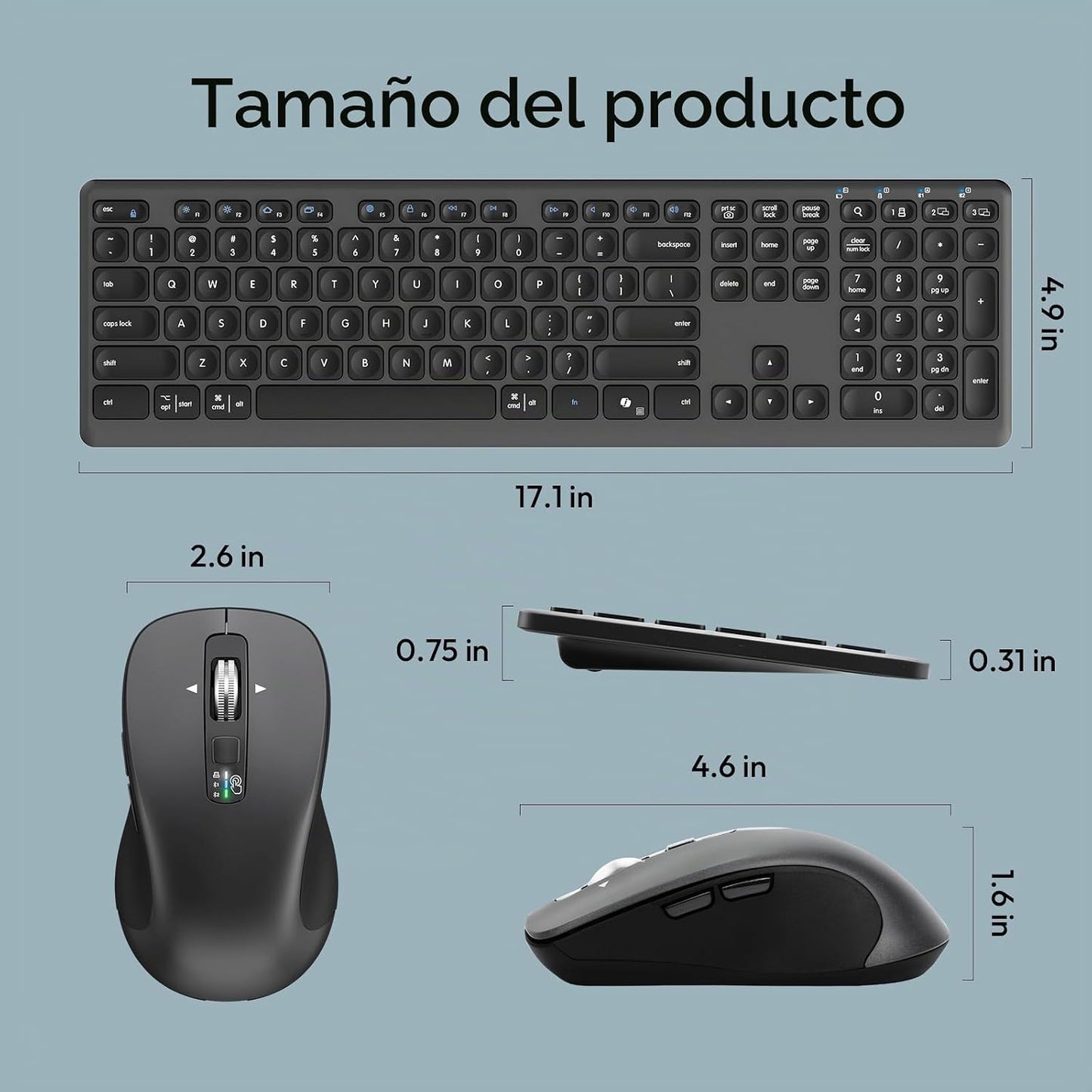 Combo de teclado y mouse inalámbricos, teclas de interruptor de tij...