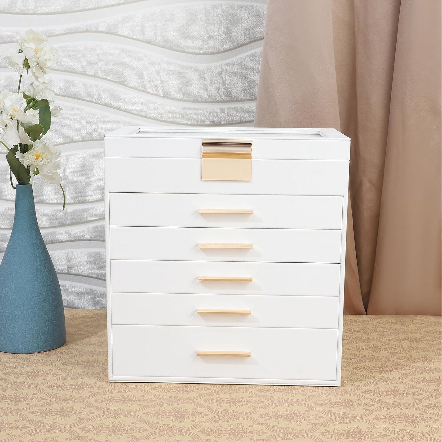BOOVO Joyero para mujer, organizador de joyas grande de 6 capas neg...