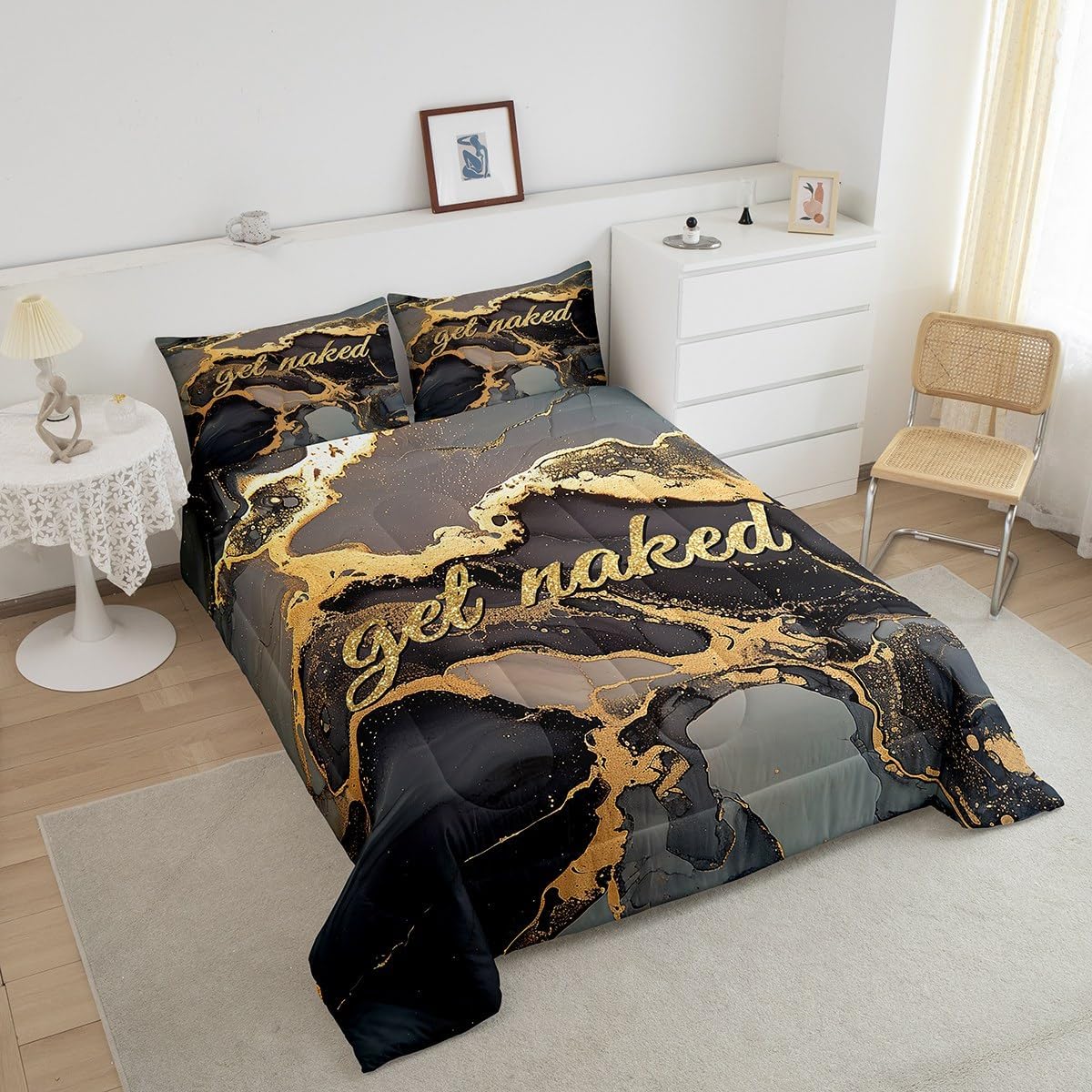 Homewish Juego de edredón Get Naked tamaño Queen, juego de ropa de...