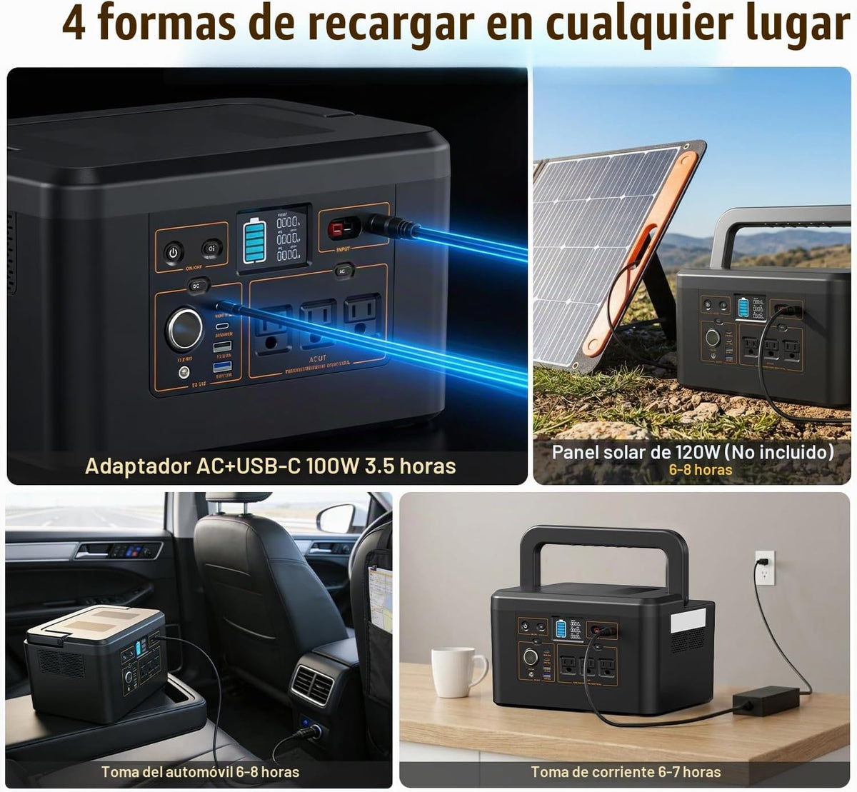 Estación de energía portátil 650W (pico de 1200W), generador solar...