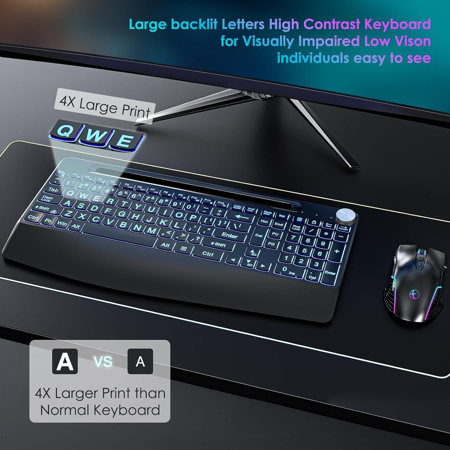 Combo de teclado y mouse inalámbricos de tamaño completo 2.4G, reca...
