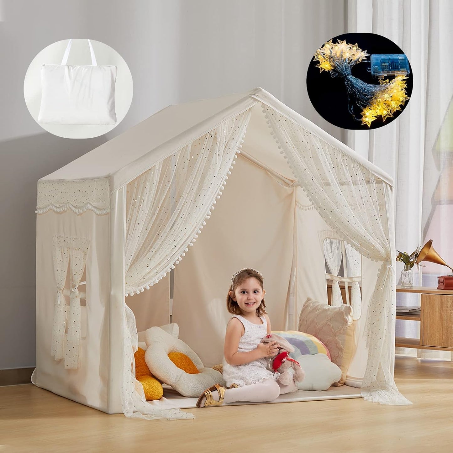 LOAOL Tienda de campaña para niños con luces de estrella para niñas...