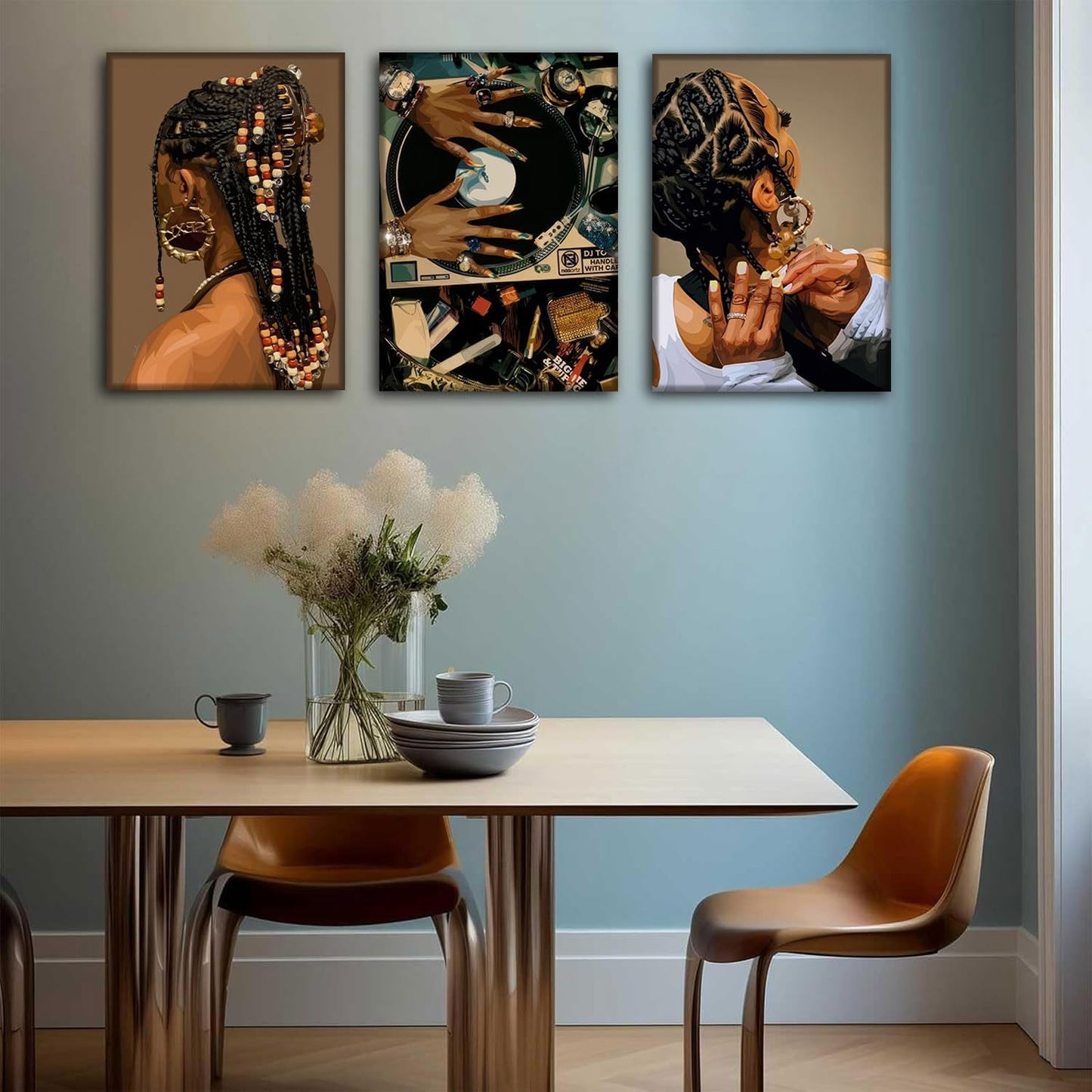 3 piezas de lienzo enmarcado de mujer negra, arte de pared de mujer...