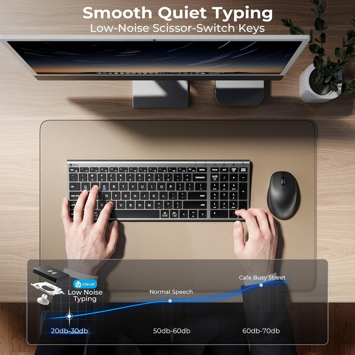 iClever Combo de teclado y mouse inalámbricos Bluetooth DK05, gris...