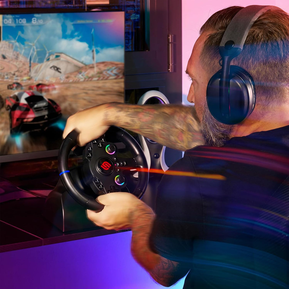 SUBSONIC Racing 220RS-5 RGB Volante para juegos PS5 y PC \u2013 Ped...