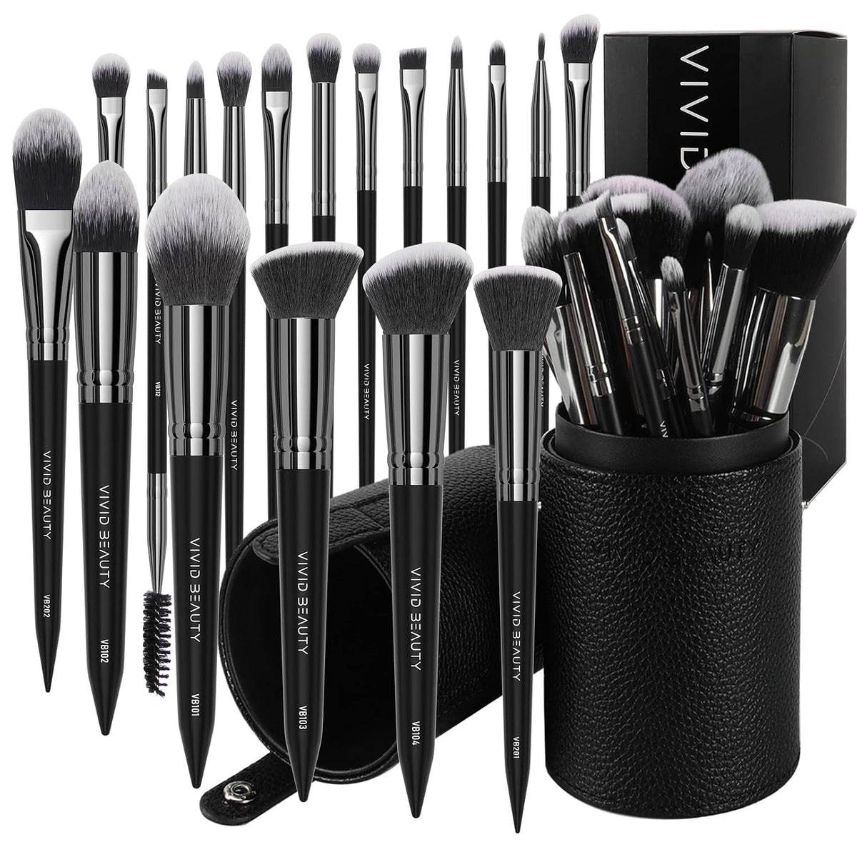VIVID BEAUTY 18 brochas de maquillaje Pro Deluxe con estuche de via...