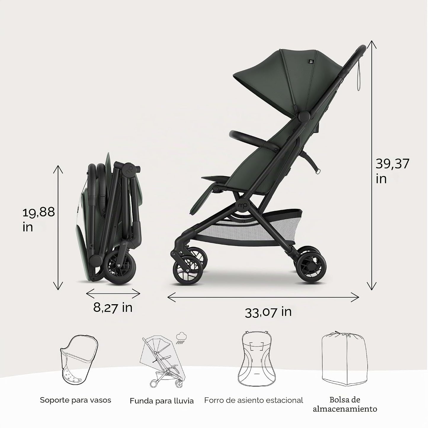 Mompush Velo - Cochecito de viaje compacto plegable con una sola ma...