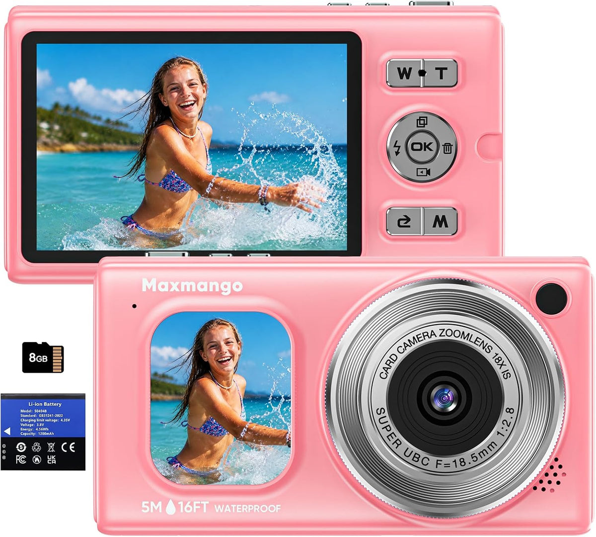 Cámara digital subacuática de 16 pies, 4K 48MP 1500mAh batería desp...