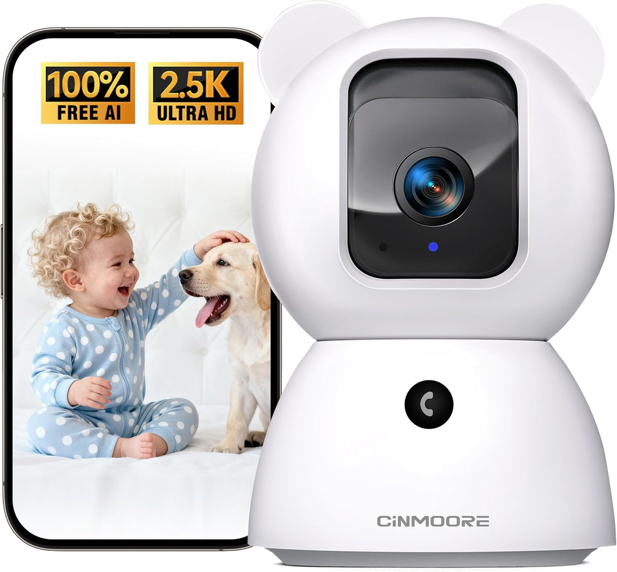 CINMOORE 2.5K Cámara para Mascotas\/Perros con Altavoz\/Aplicación...