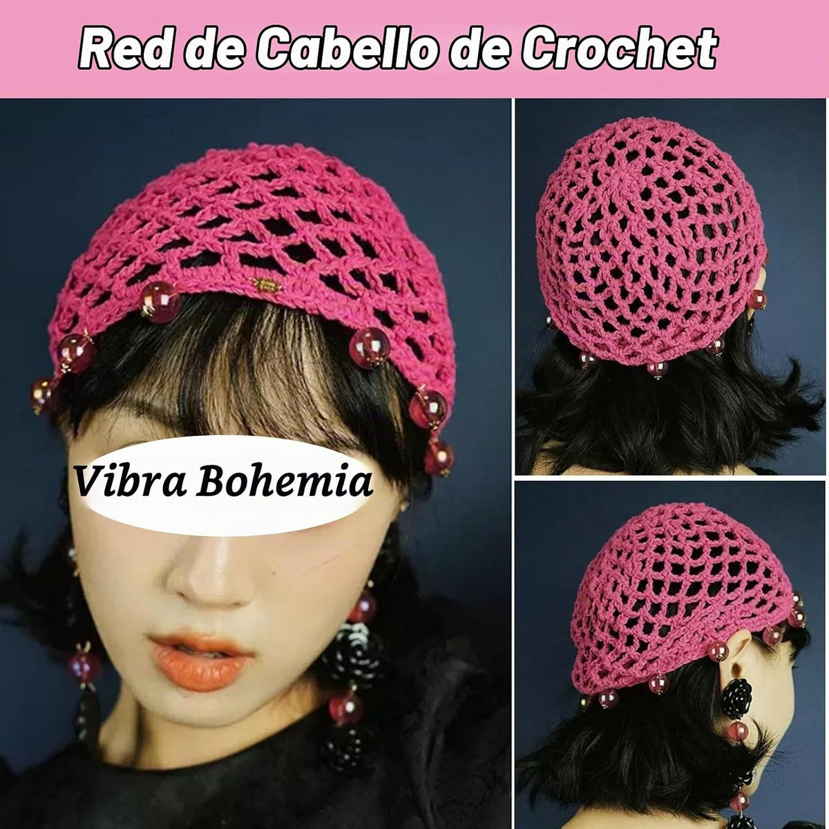 AsggBah 1 gorra de malla de pelo de ganchillo rosa con perlas de pu...