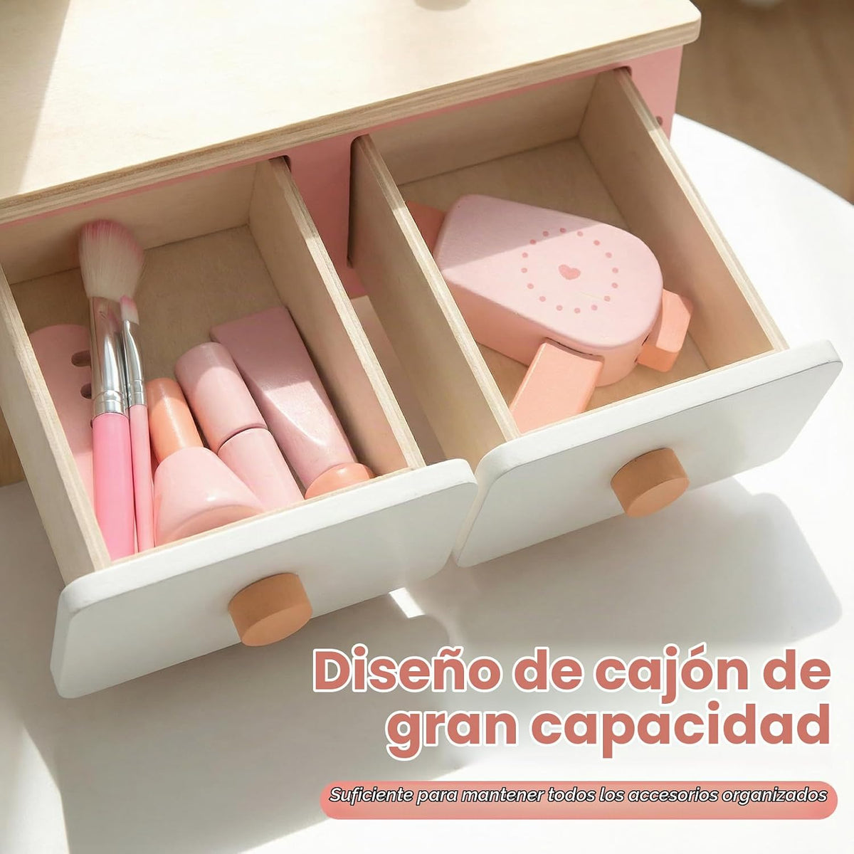 Juego de tocador de madera para niños, juego de simulación con espe...