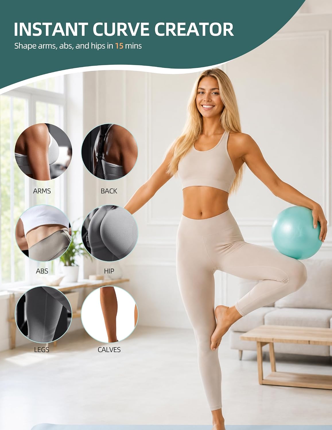 Kit de Pilates en casa para mujer, juego de 20 piezas con aro, pelo...