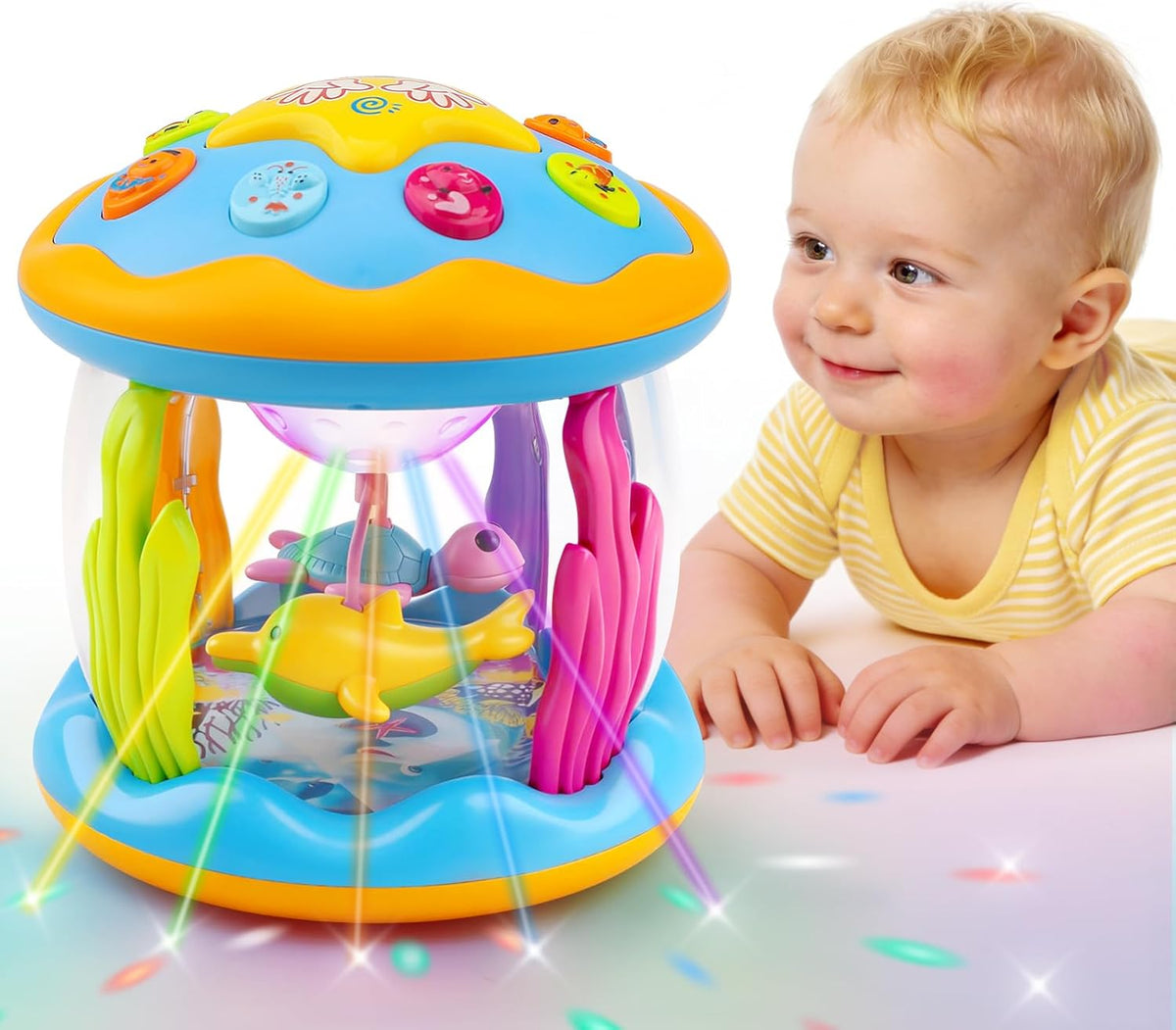 Tsomtto Juguetes Musicales para Bebés de 12 Meses Proyector Girator...