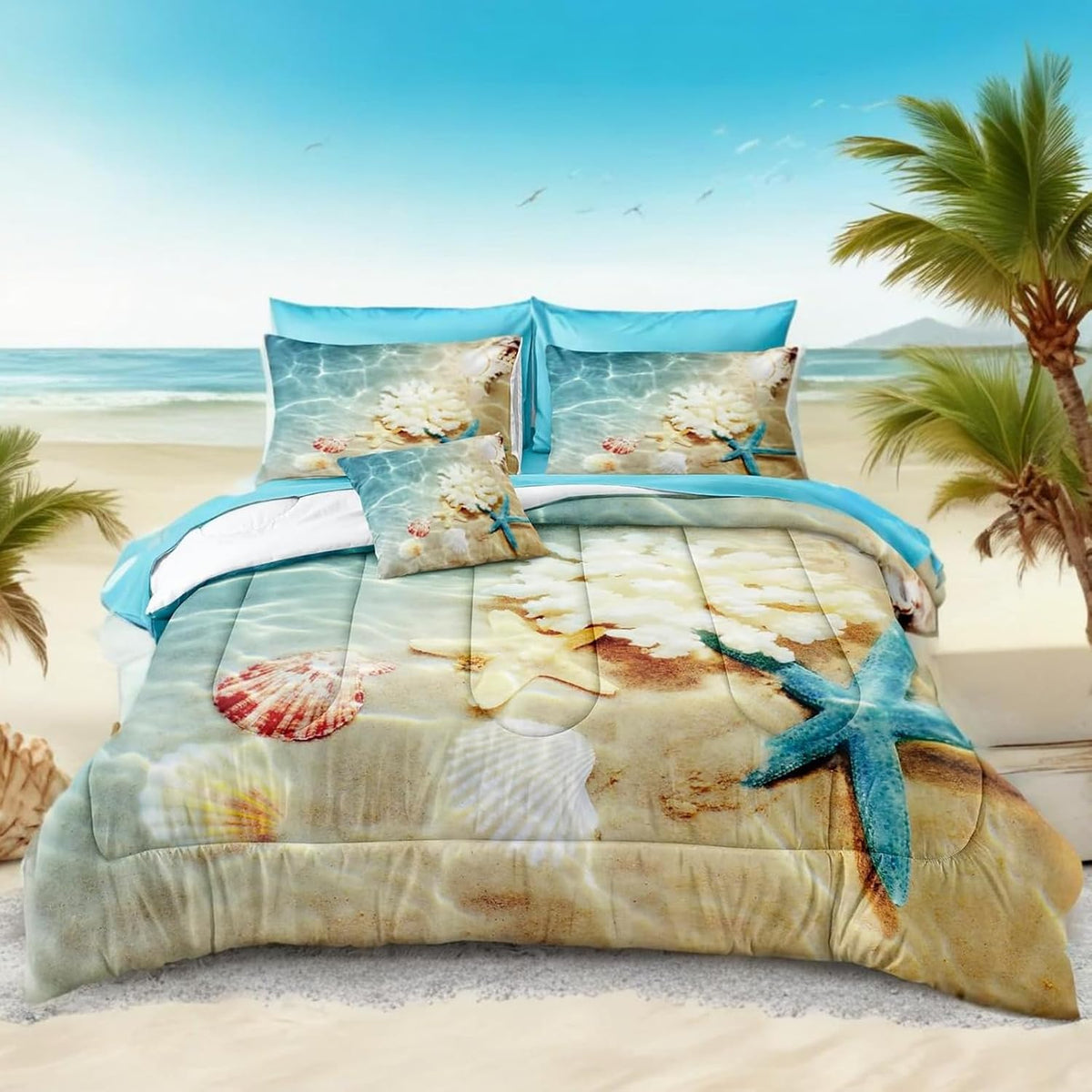 Bedbay Juego de ropa de cama costera de cama en una bolsa Queen, ju...