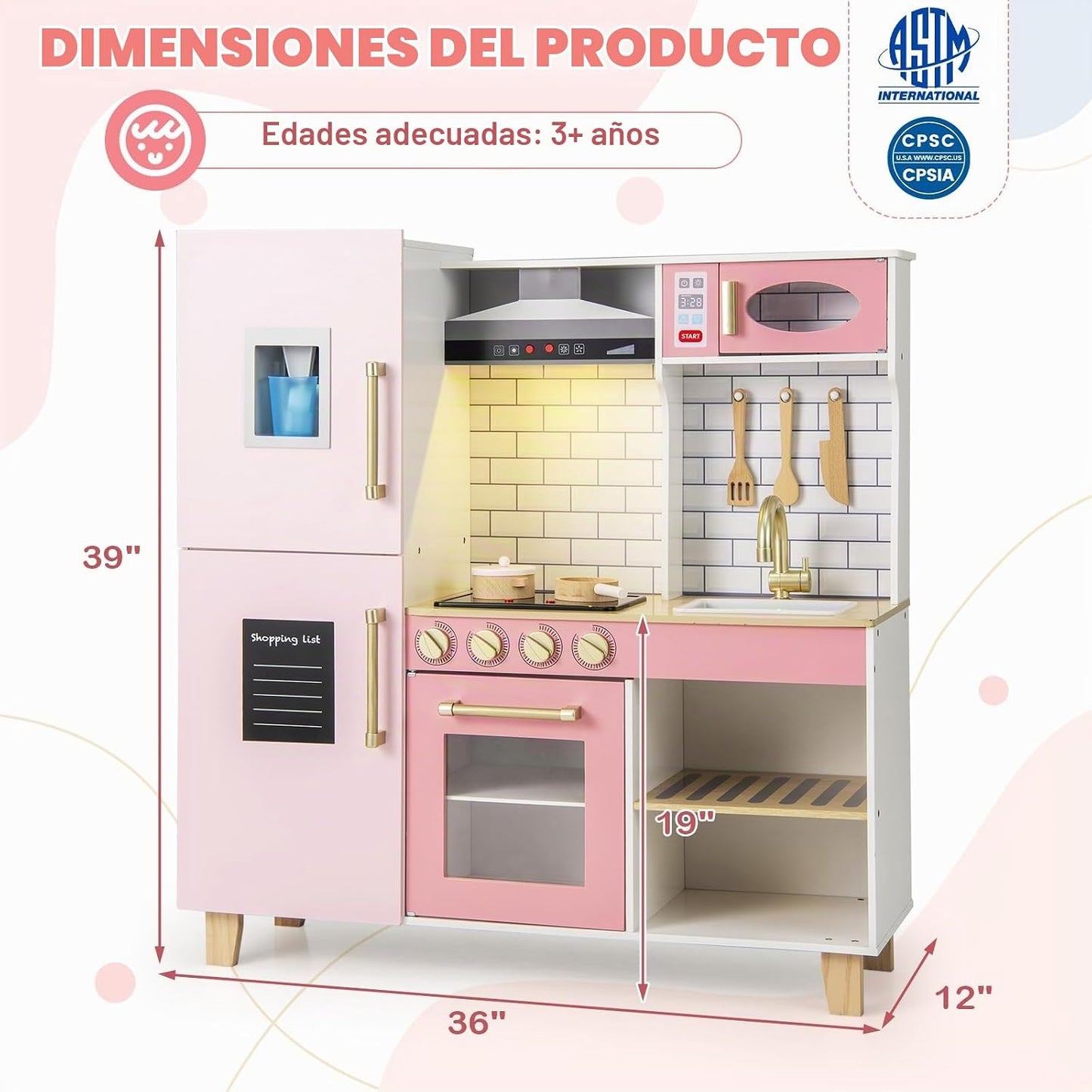 Costzon Juego de Cocina Infantil de Madera, Cocina de Simulación co...