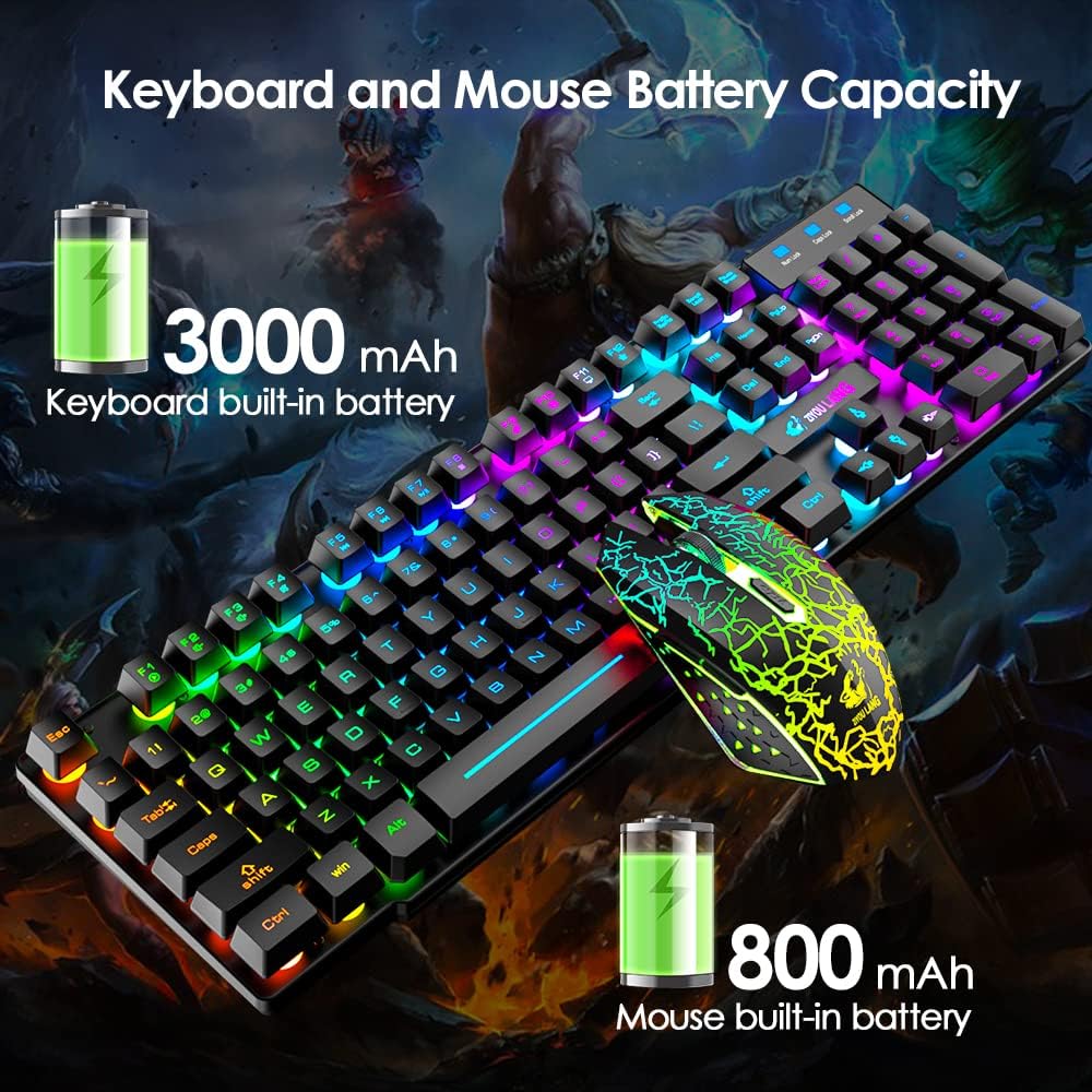 Combo de teclado y mouse inalámbricos para juegos con alfombrilla d...