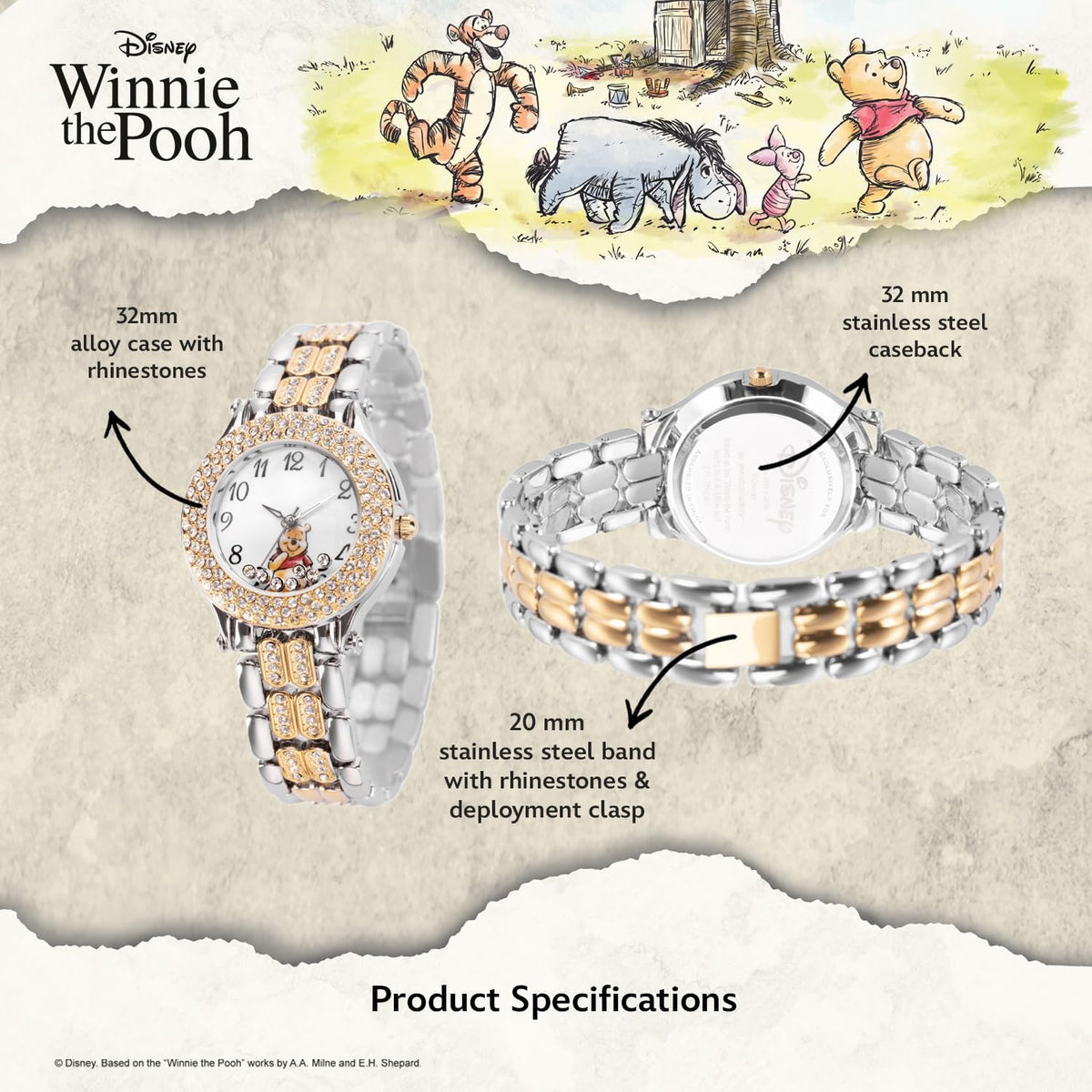 Disney Reloj de pulsera de piedras flotantes de cuarzo análogo redo...