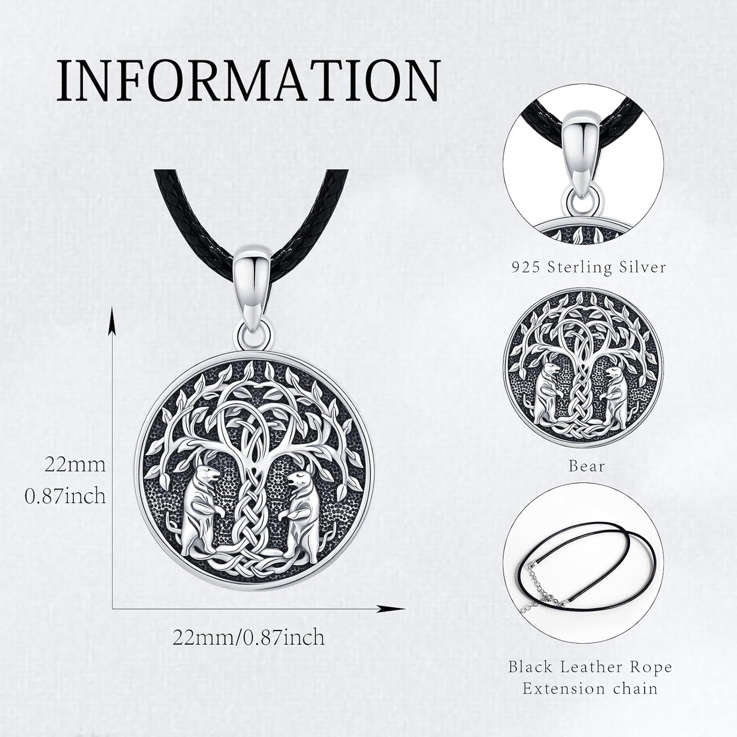 SOESON Collar Vintage para Hombre Plata de Ley 925 Animal Vikingo N...