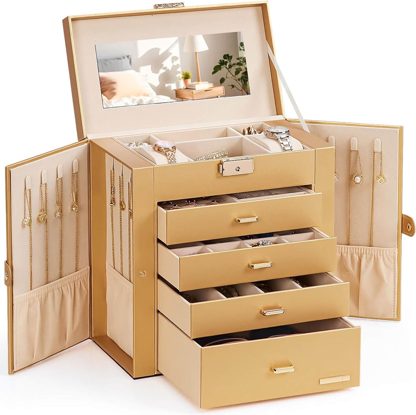 Homde - Joyero grande para mujer: organizador de 5 capas con cerrad...