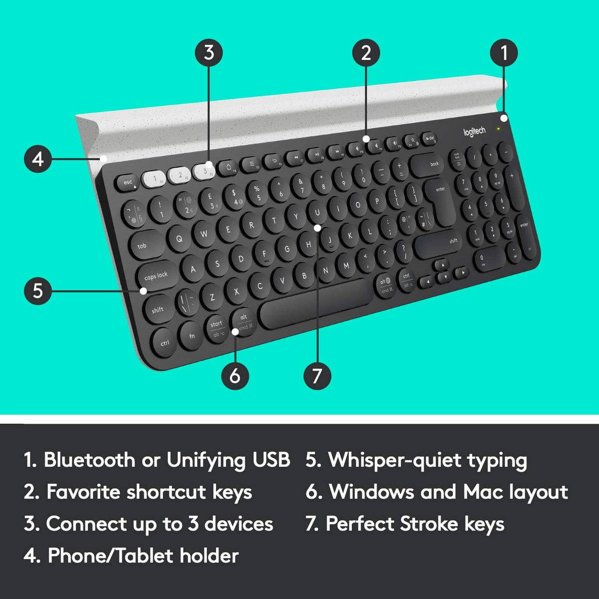 Logitech Teclado inalámbrico multidispositivo K780 con base incorpo...