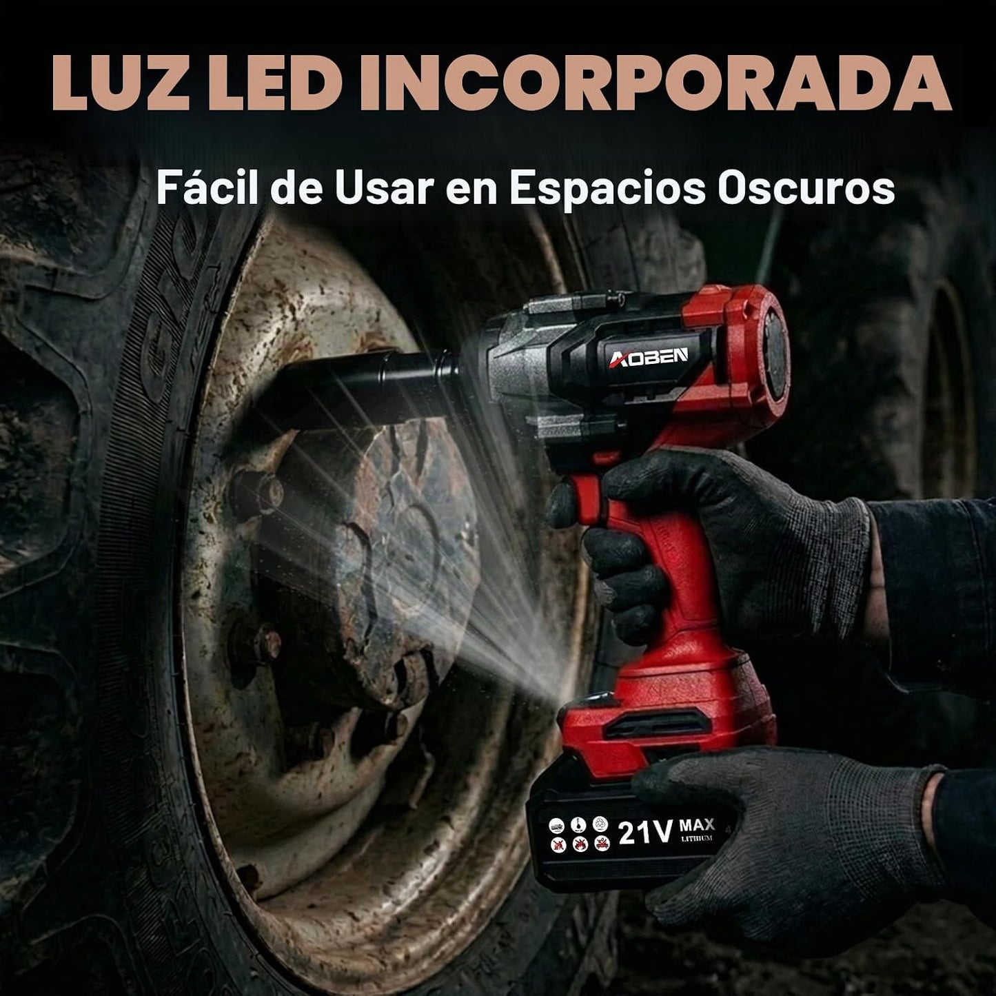 AOBEN Llave de impacto inalámbrica 1100N.m, pistola de impacto de a...