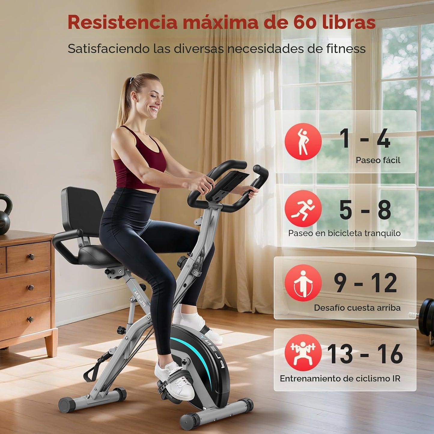 Pleny Bicicleta estática plegable, bicicletas estacionarias 5 en 1...