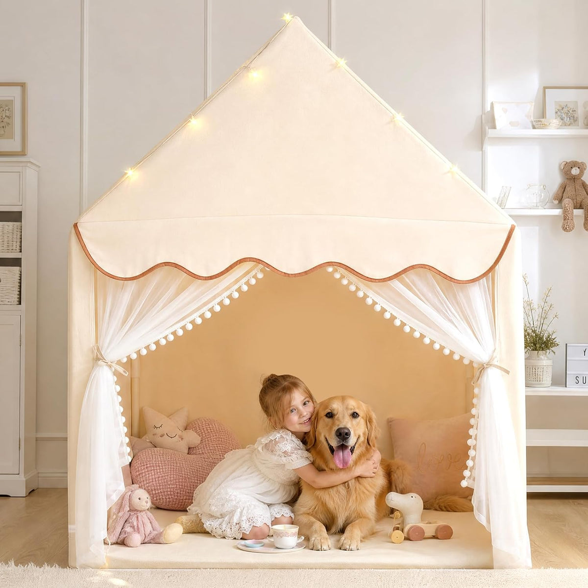 Tienda de juegos grande para niños con tapete y luces de estrellas,...