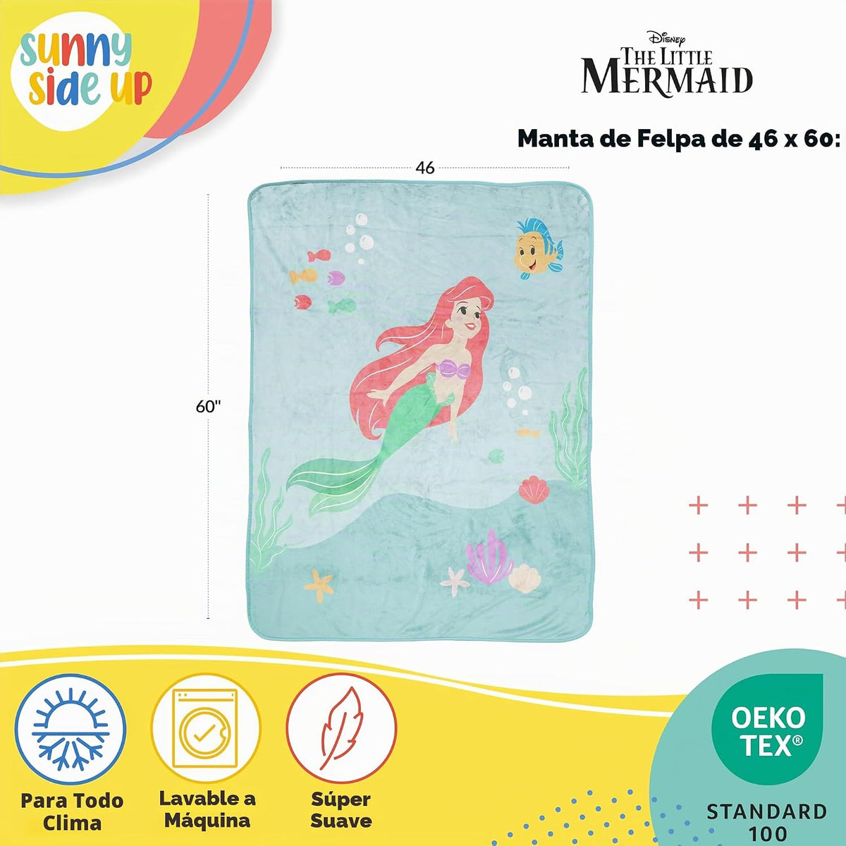 Sunny Side Up Disney - Manta de felpa de La Sirenita \u2013 Medidas...