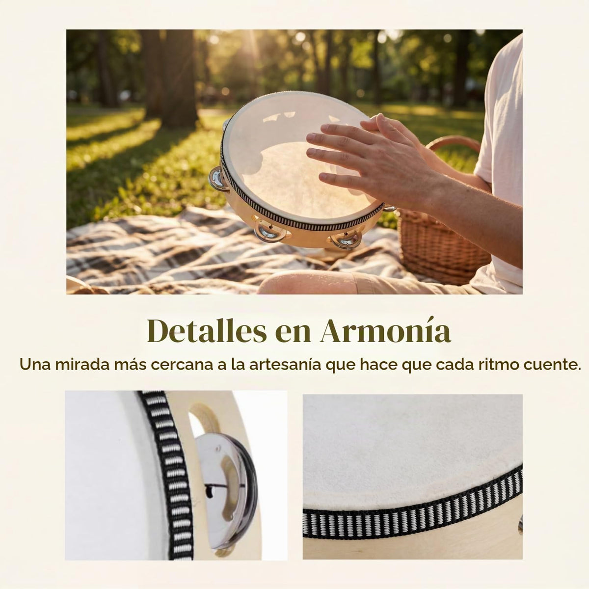 Musfunny - Tambor de mano de 6 pulgadas, de abedul y metal, para pe...
