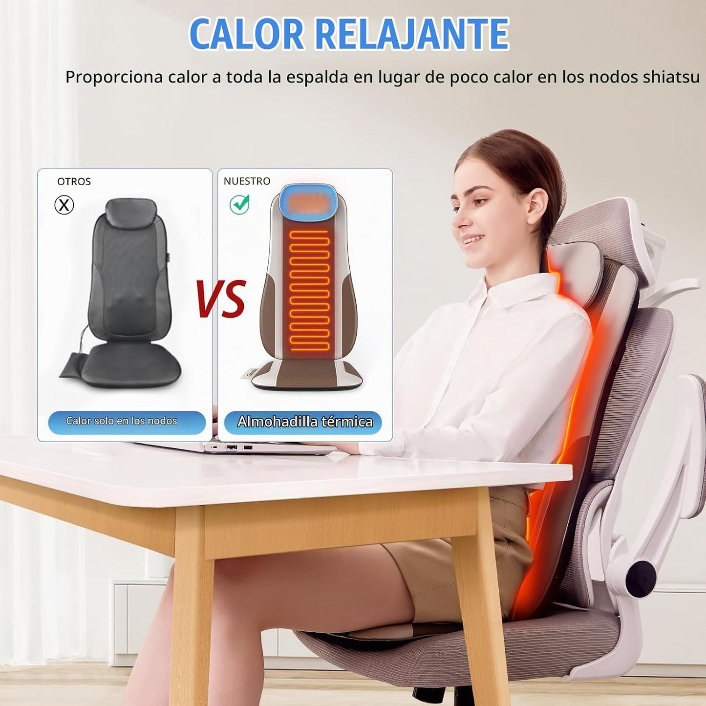comrelax Masajeador de Espalda Shiatsu con Calor, Cojín de Asiento...