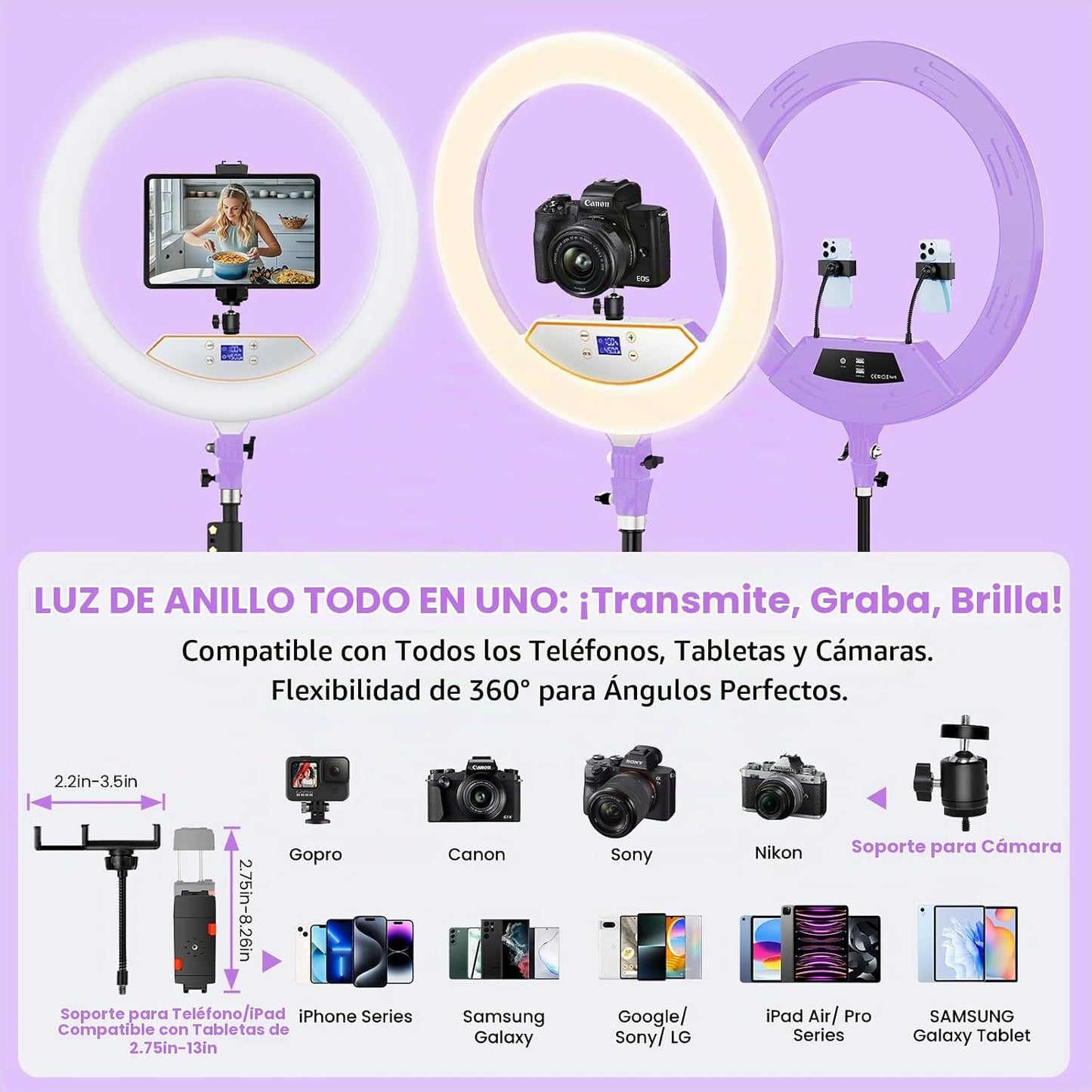 Kit de anillo de luz de 22 pulgadas: trípode de luz de anillo para...