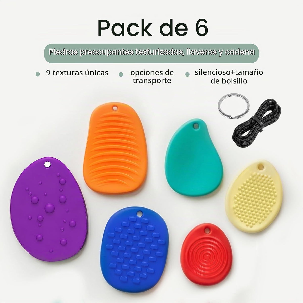 SLOKZ Llavero Fidget Worry Stones \u2013 Paquete de 6 piedras senso...