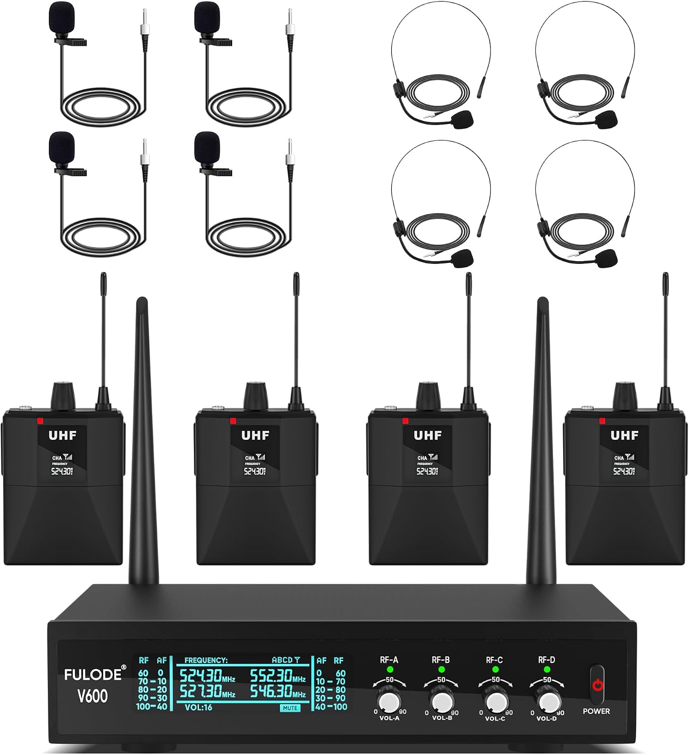 FULODE Micrófonos de solapa Sistema de micrófono inalámbrico UHF de...