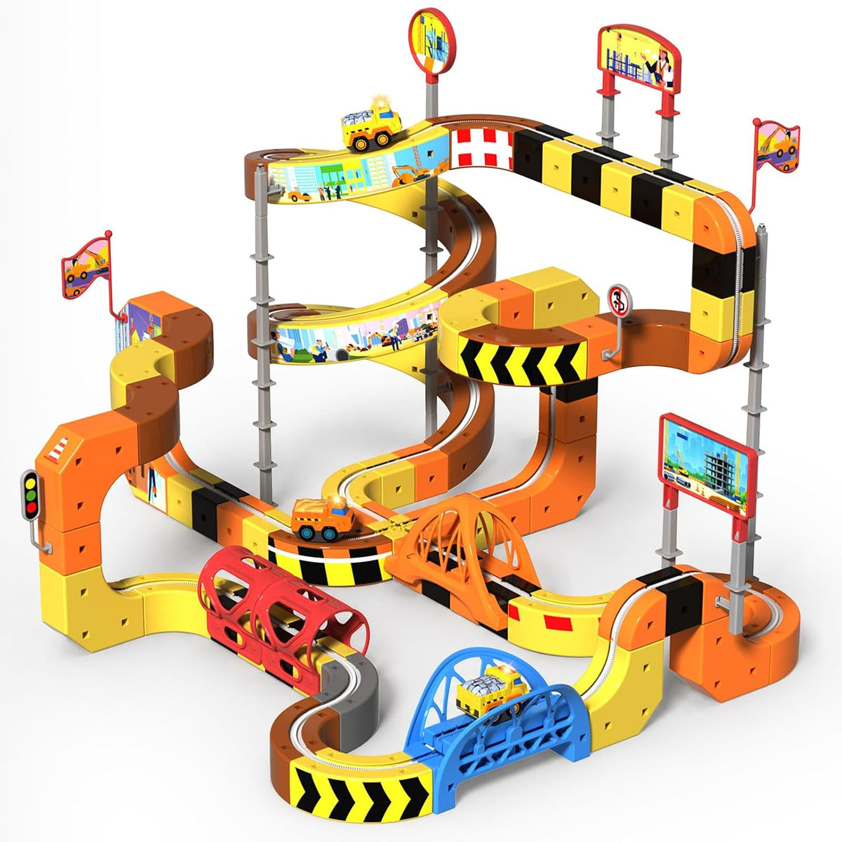 Juego de tren eléctrico de construcción, 112 piezas de pistas 3D qu...