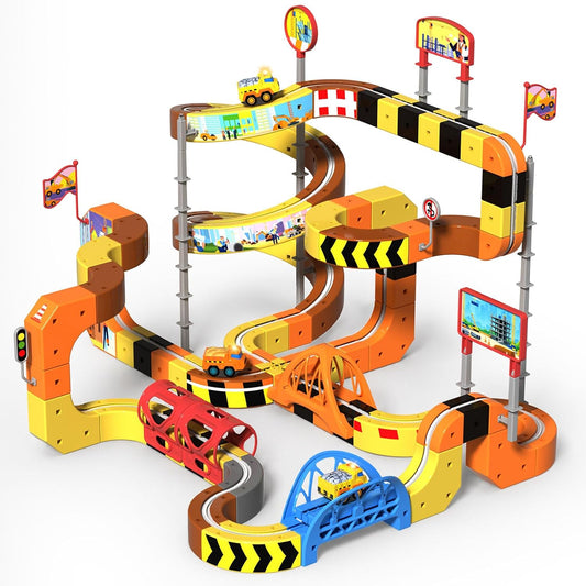 Juego de tren eléctrico de construcción, 112 piezas de pistas 3D qu...