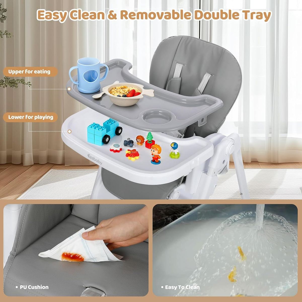 Ezebaby Silla alta plegable para bebé, sillas altas convertibles 3...