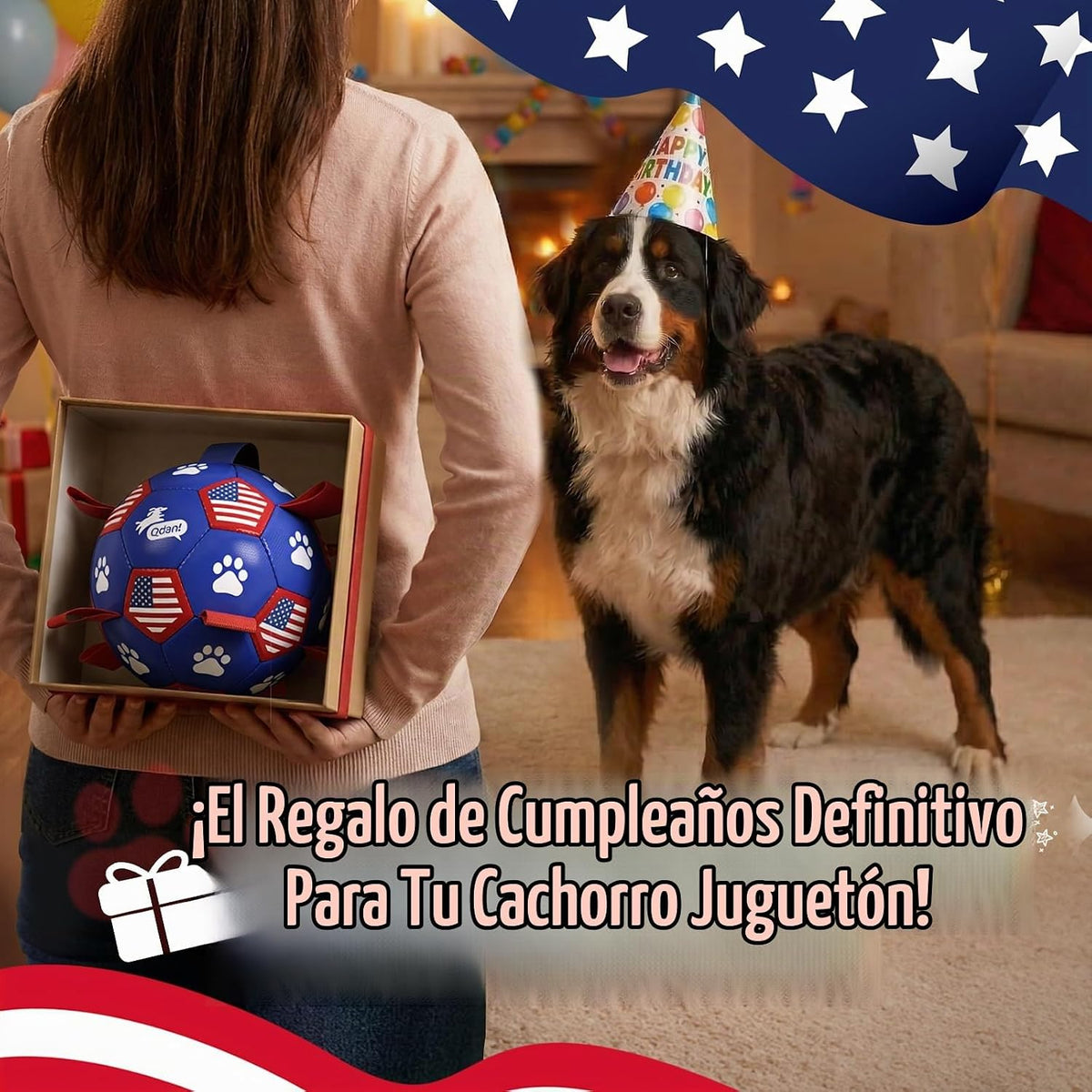 QDAN Juguetes para perros, pelota de fútbol con correas, bolas dura...