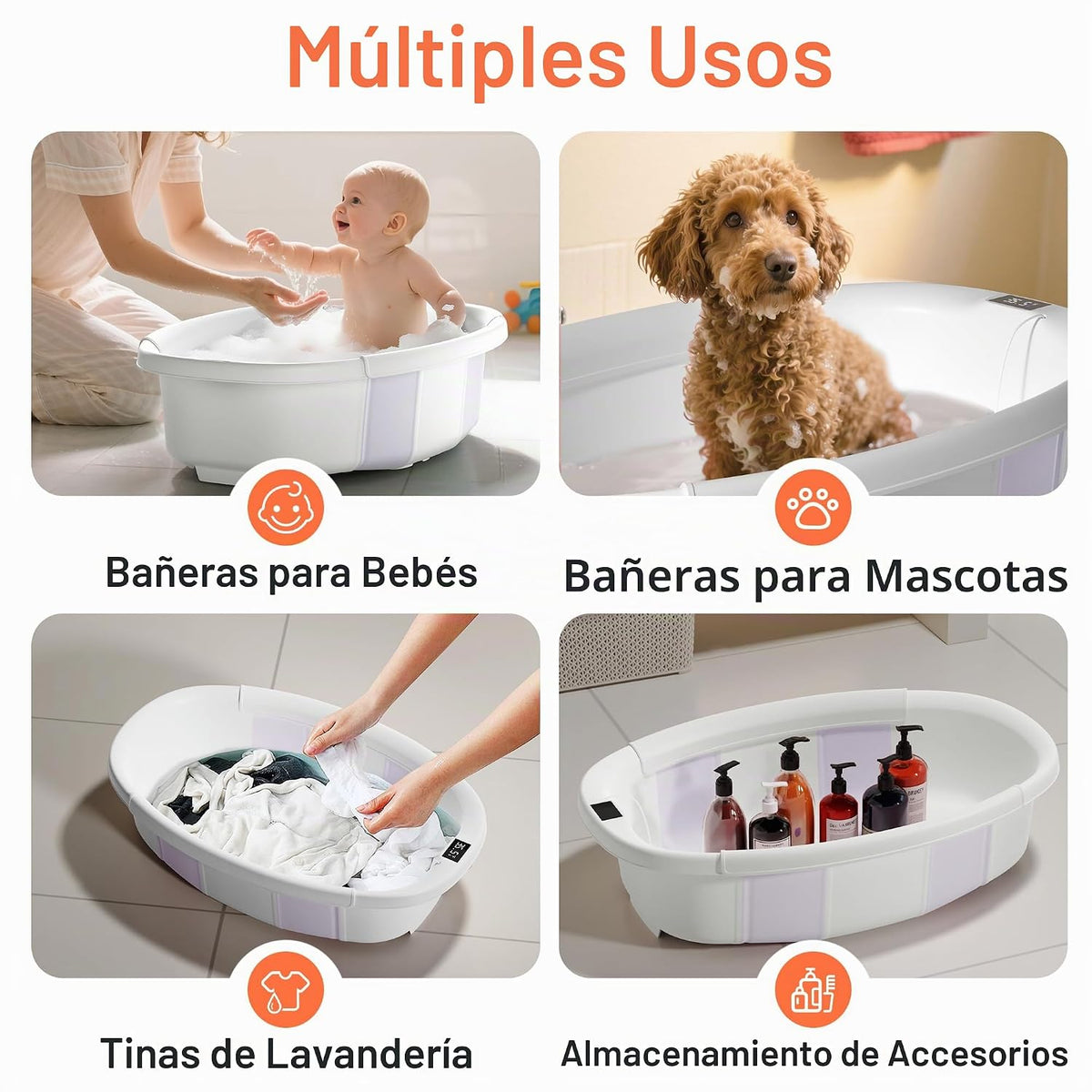Bañera plegable para bebé, bañera grande para bebé con termómetro y...