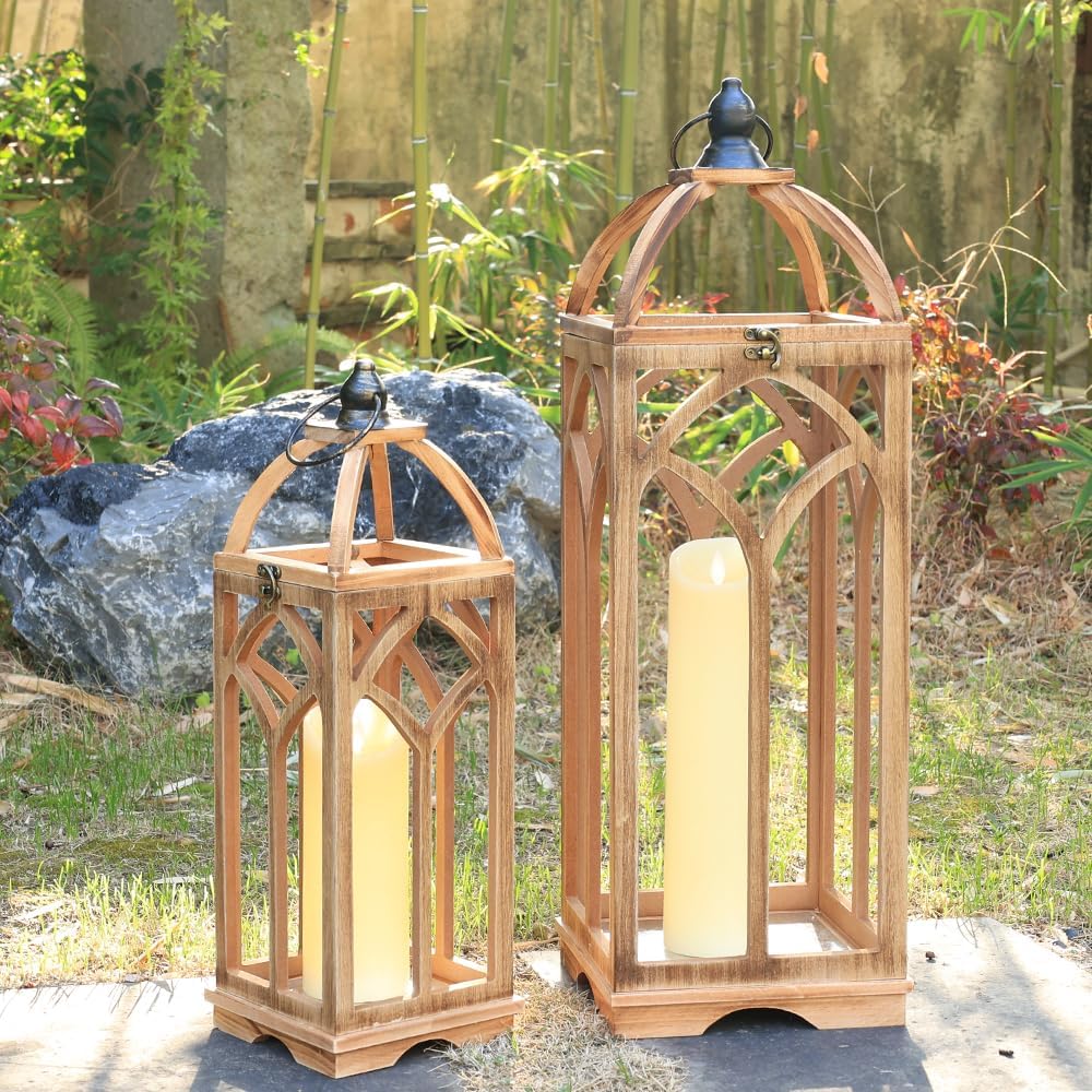 DECORKEY Farol grande de madera decorativo para interiores y exteri...
