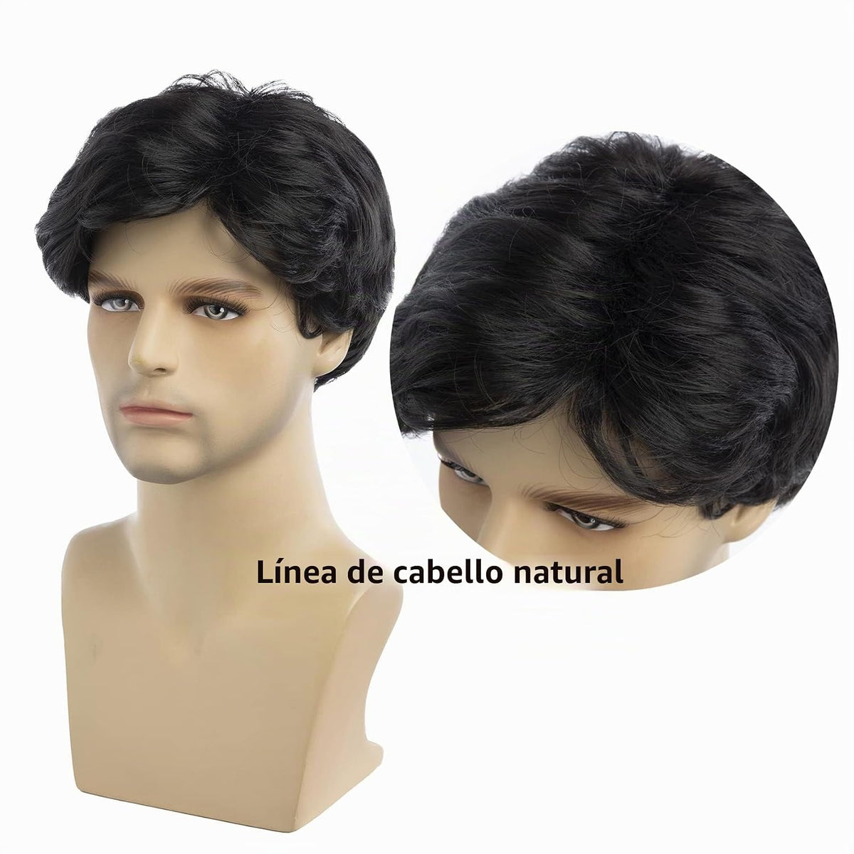 Baruisi Pelucas Cortas para Hombre, Color Negro, Sintética, Resiste...