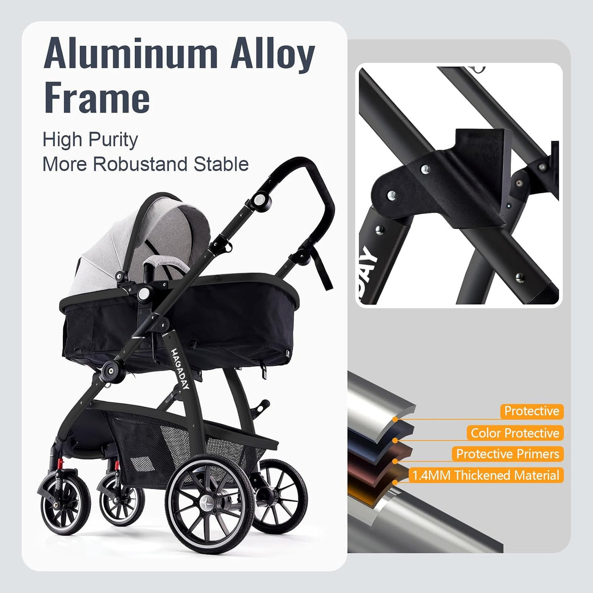 Cochecito de bebé, asiento reversible 2 en 1 para niños pequeños co...