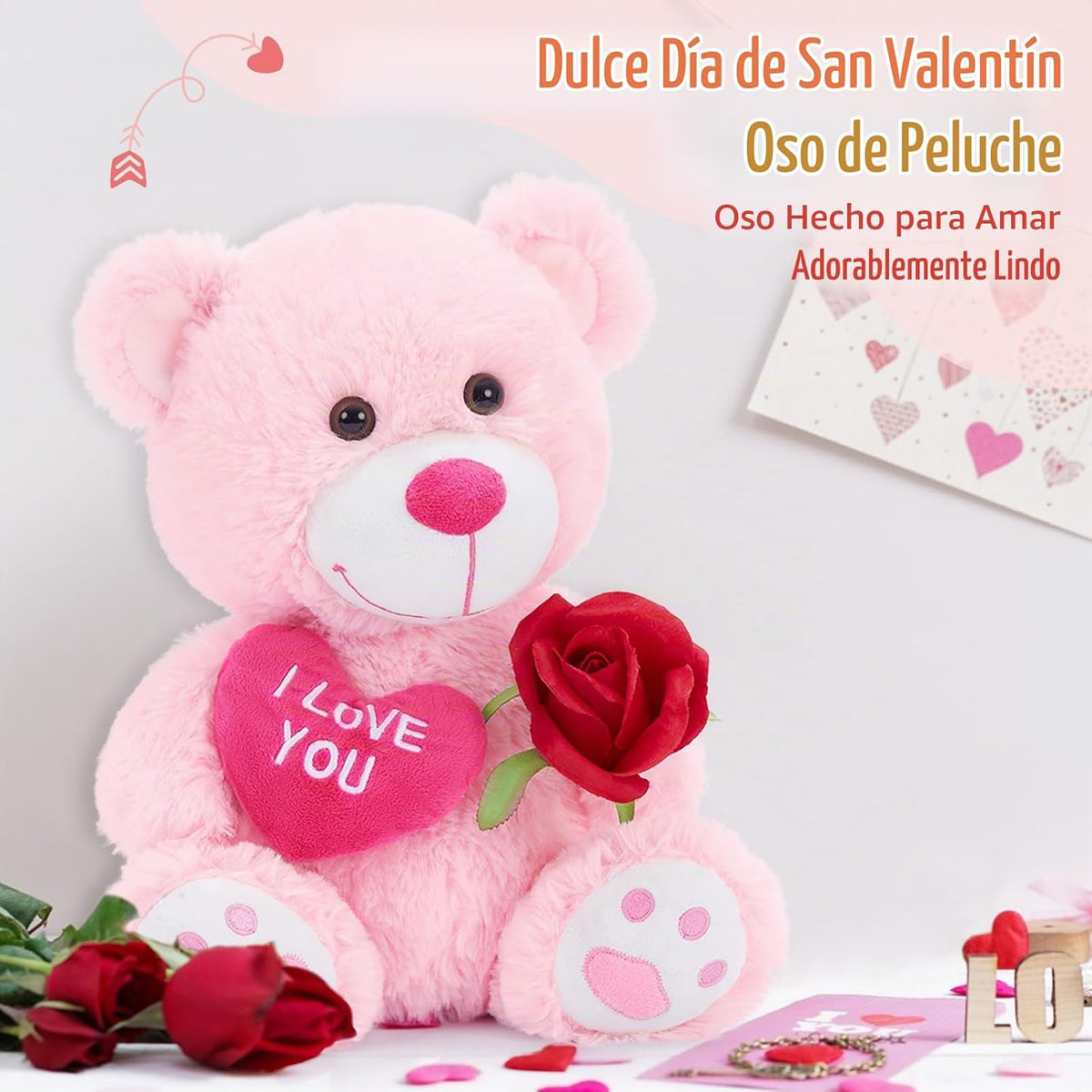 BENINY Oso de peluche de 12" con corazón, lindo oso de peluche...
