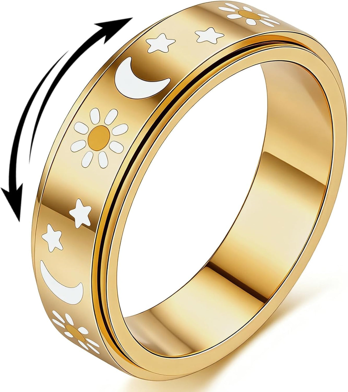 Anillo giratorio silencioso de acero inoxidable chapado en oro para...