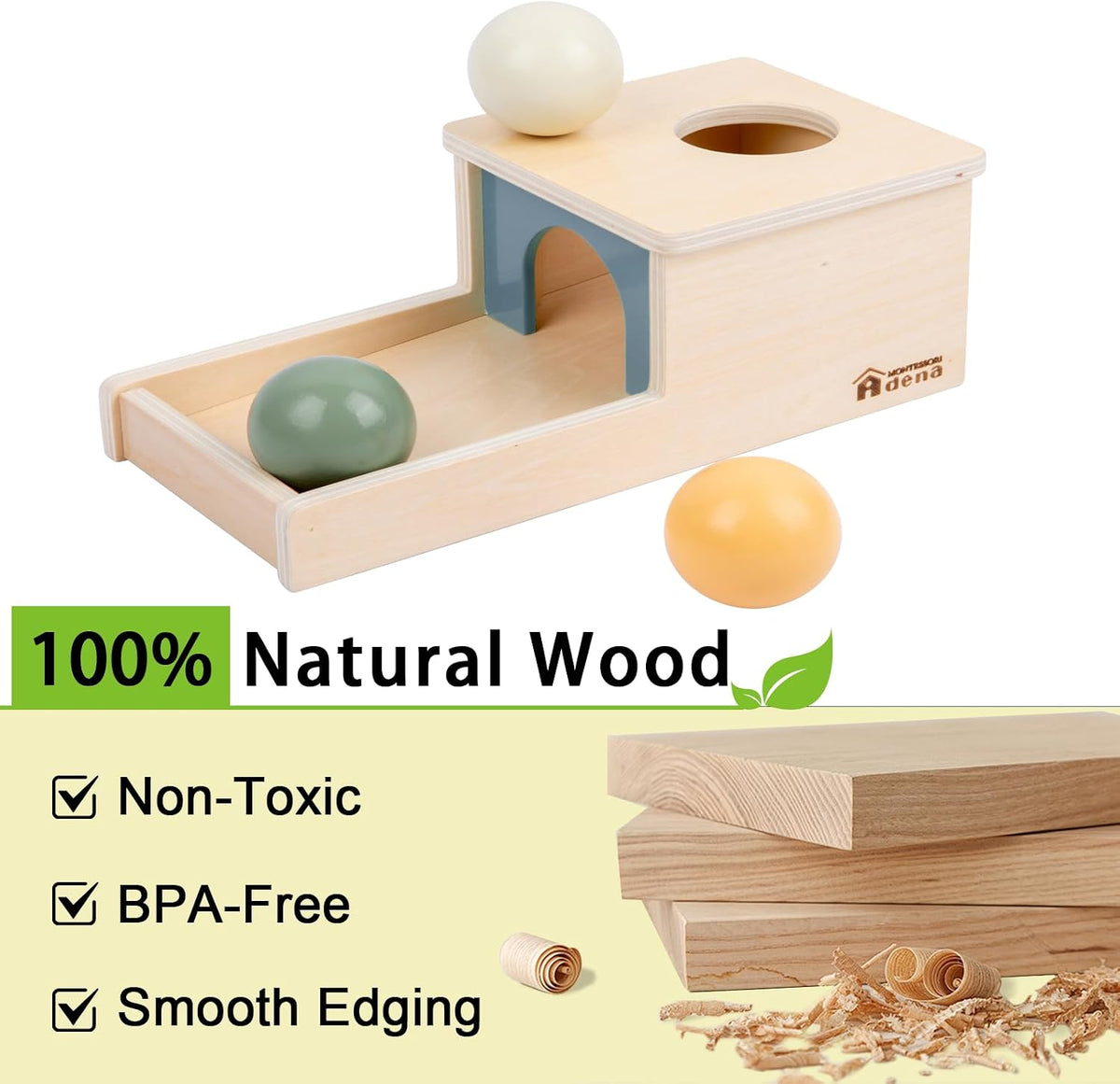 Adena Montessori Juguete de madera para bebés de 6 a 12 meses, 3 bo...