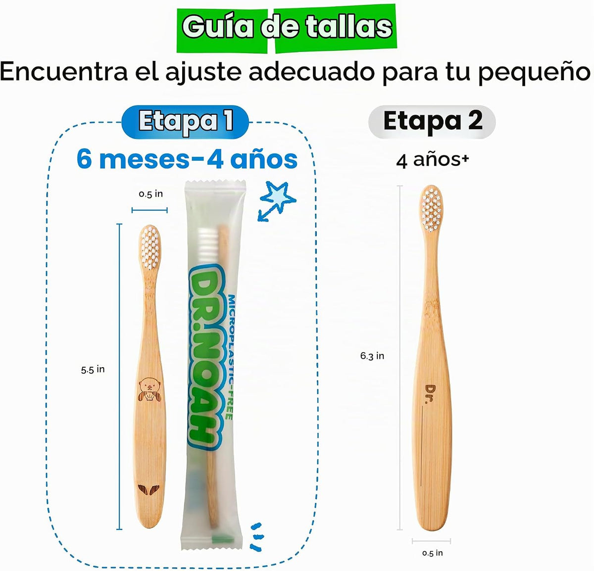 Dr. Noah Cepillo de dientes de bambú sin microplásticos, diseño de...