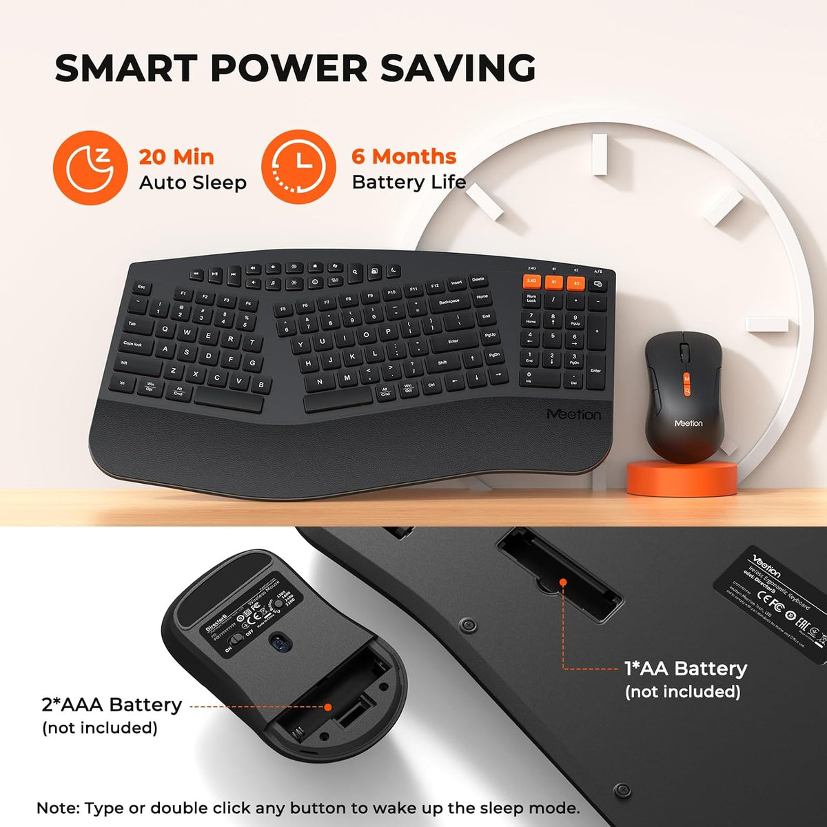 MEETION Combo ergonómico de teclado y mouse divididos, Bluetooth in...