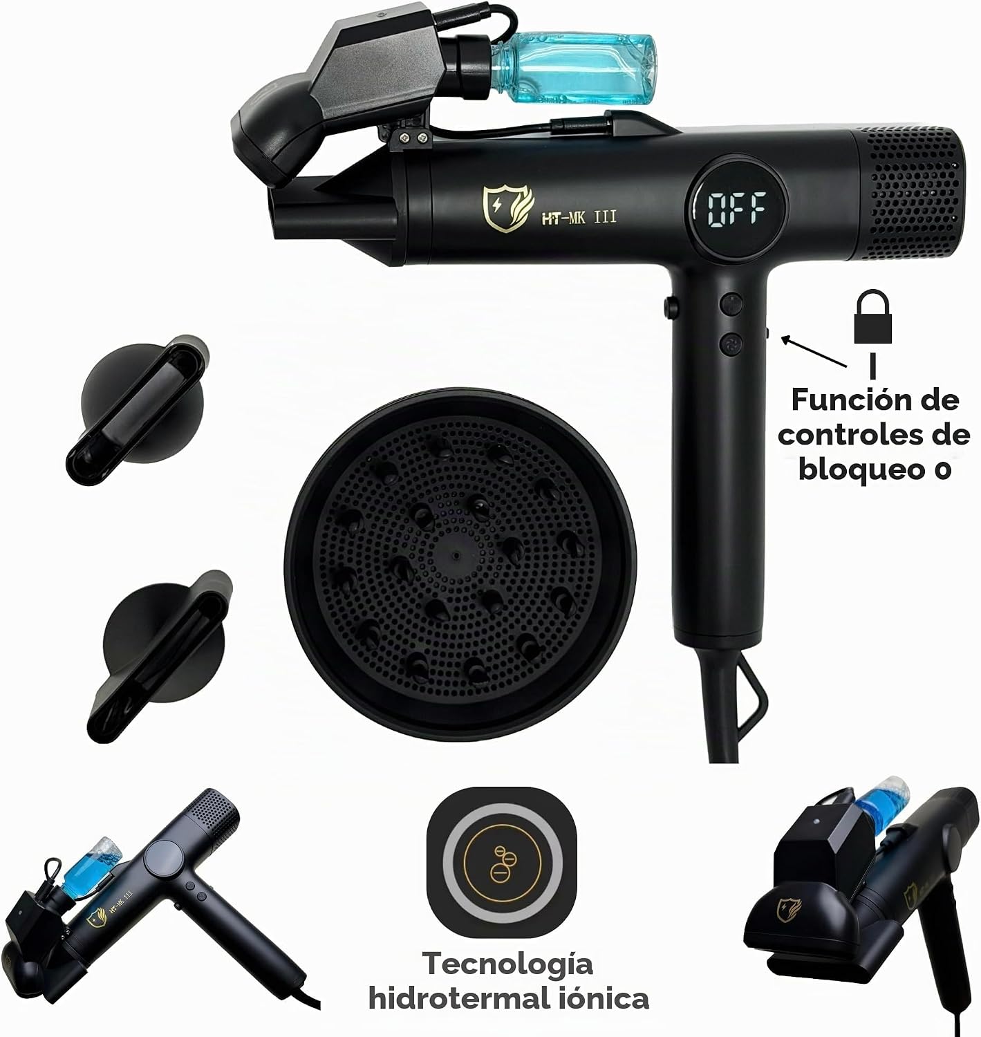 Hydra Turbo Mark 3 (negro mate) secador de pelo iónico profesional,...