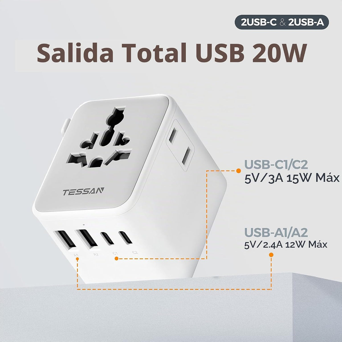Adaptador universal de viaje TESSAN, adaptador de corriente en todo...