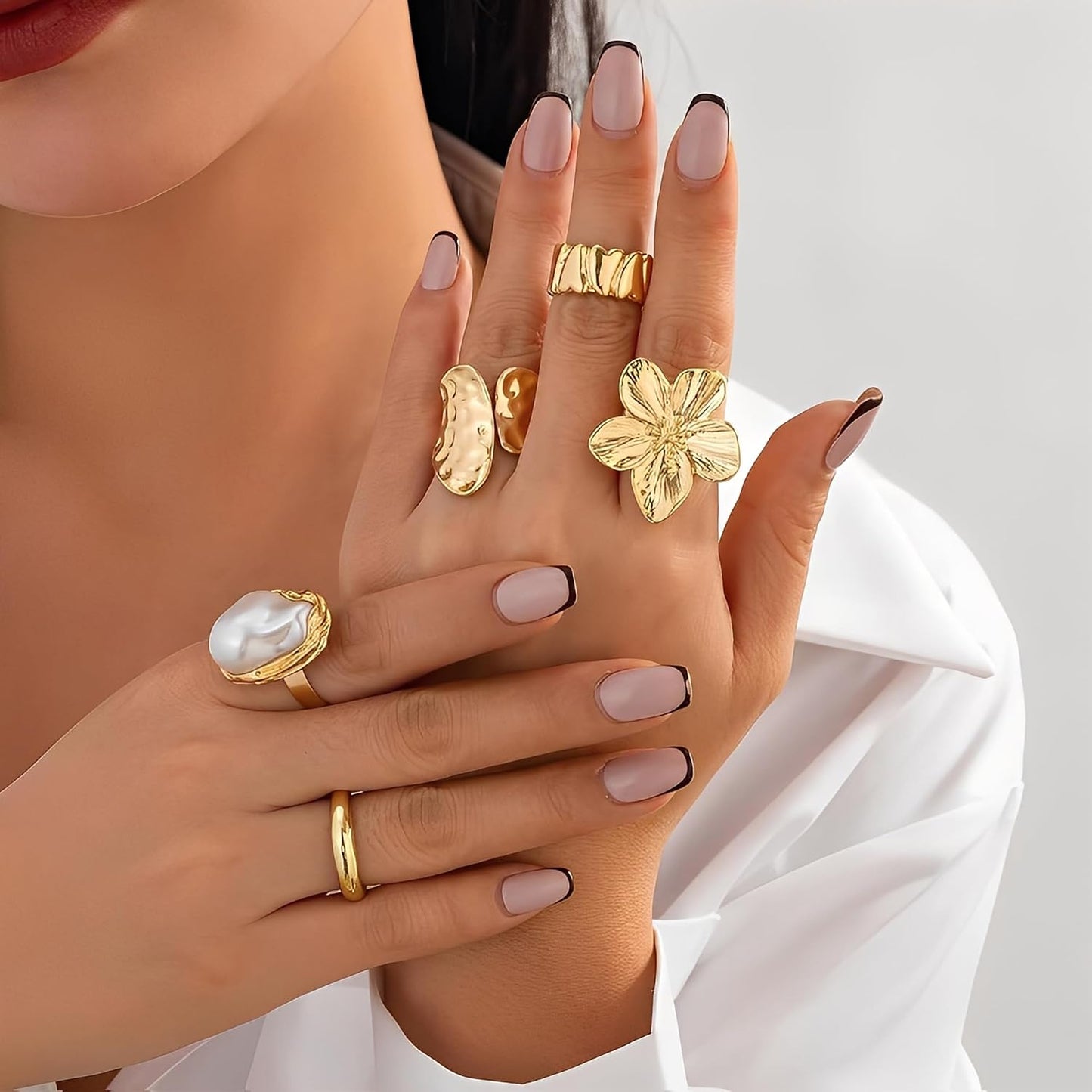 12 piezas de anillos de oro gruesos para mujer, anillo de flor sin...