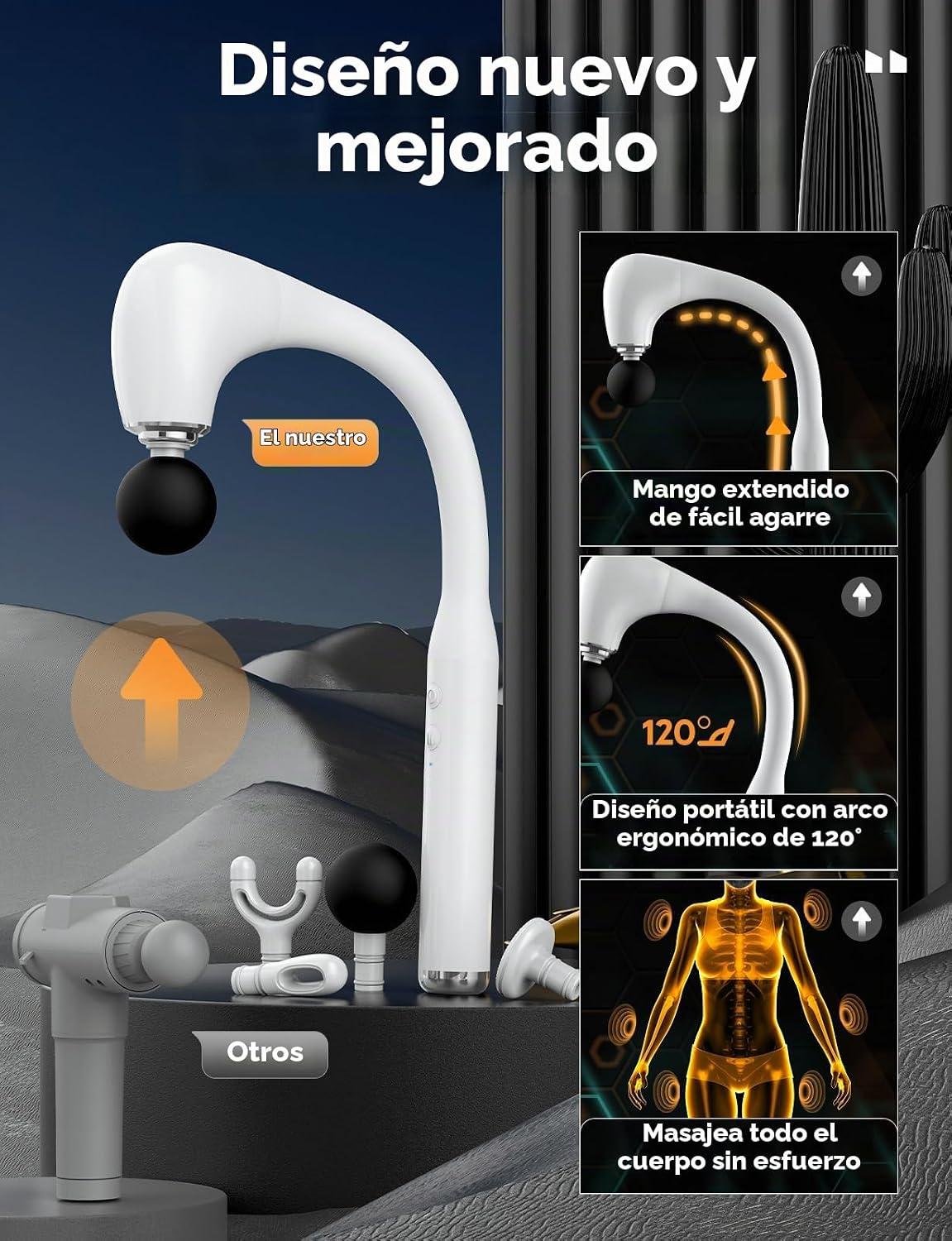 FVZ Pistola de masaje de percusión blanca con mango de extensión me...